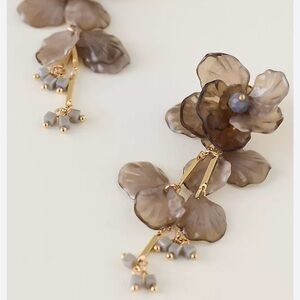 Anthropologie Elegant Brown and Gold Floral Earrings